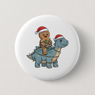 Gingerbread Riding A Dinosaur Santa Christmas 6 Cm Round Badge