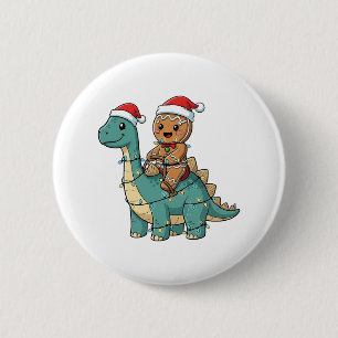 Gingerbread Riding A Dinosaur Santa Christmas 6 Cm Round Badge