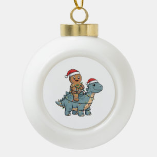 Gingerbread Riding A Dinosaur Santa Christmas Ceramic Ball Christmas Ornament