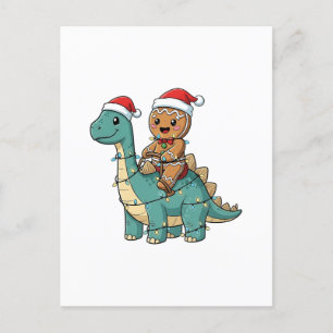 Gingerbread Riding A Dinosaur Santa Christmas Invitation Postcard