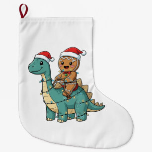 Gingerbread Riding A Dinosaur Santa Christmas  Large Christmas Stocking