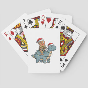 Gingerbread Riding A Dinosaur Santa Christmas Playing Cards