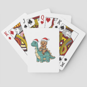 Gingerbread Riding A Dinosaur Santa Christmas Playing Cards