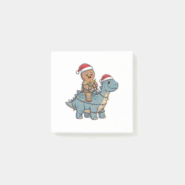 Gingerbread Riding A Dinosaur Santa Christmas Post-it Notes (Front)