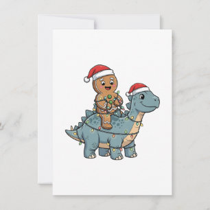 Gingerbread Riding A Dinosaur Santa Christmas Thank You Card