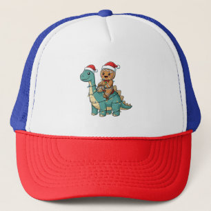 Gingerbread Riding A Dinosaur Santa Christmas Trucker Hat