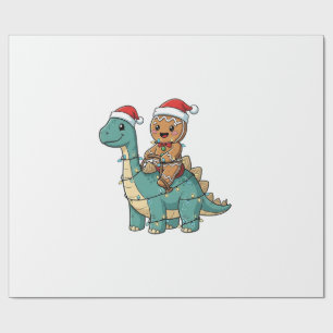 Gingerbread Riding A Dinosaur Santa Christmas  Wrapping Paper
