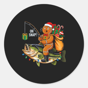 Gingerbread Riding B Fish Christmas Fishing Xmas P Classic Round Sticker