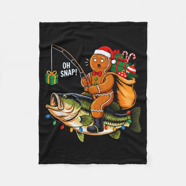 Gingerbread Riding B Fish Christmas Fishing Xmas P Fleece Blanket (Front)