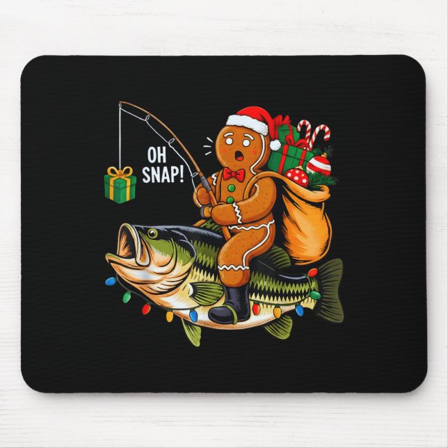 Gingerbread Riding B Fish Christmas Fishing Xmas P Mouse Pad (Front)