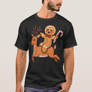 Gingerbread Riding Reindeer Christmas Boys Kids Xm T-Shirt