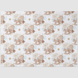 Gingerbread Rocking Horse Pattern on White Tissue Paper
