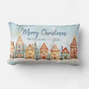 Gingerbread Row Houses Christmas Lumbar Cushion