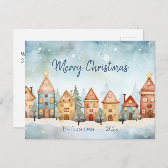 Gingerbread Row Houses Christmas Postcard (Front/Back)