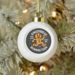 Gingerbread Running Team Ceramic Ball Christmas Ornament