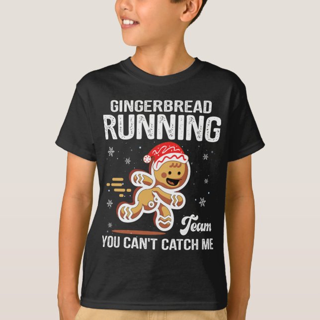 Gingerbread Running Team Christmas Cookie Funny Xm T-Shirt (Front)