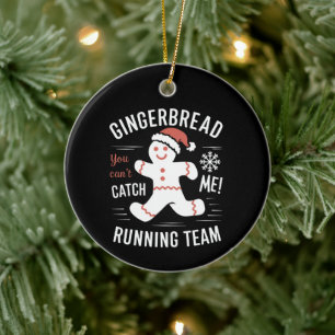 Gingerbread Running Team Christmas Humour Ceramic Ornament