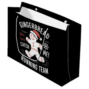 Gingerbread Running Team Christmas Humour Large Gift Bag