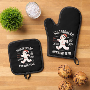 Gingerbread Running Team Christmas Humour Oven Mitt & Pot Holder Set