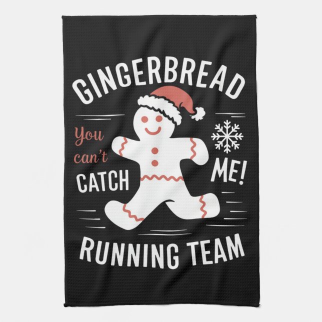 Gingerbread Running Team Christmas Humour Tea Towel (Vertical)