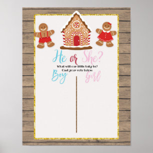 Gingerbread Rustic Wood Gender Reveal Voting Board Poster