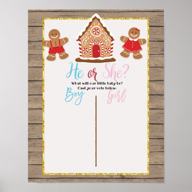 Gingerbread Rustic Wood Gender Reveal Voting Board Poster (Front)