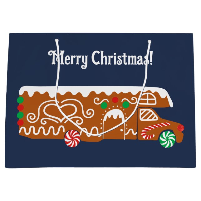 Gingerbread RV Class C Camper Christmas Large Gift Bag (Front)