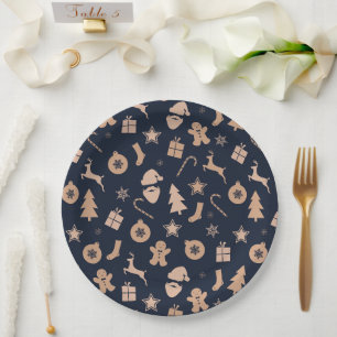 Gingerbread, Santa, and Christmas Tree Pattern Paper Plate
