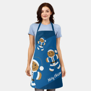 Gingerbread Santa Blue Christmas Apron