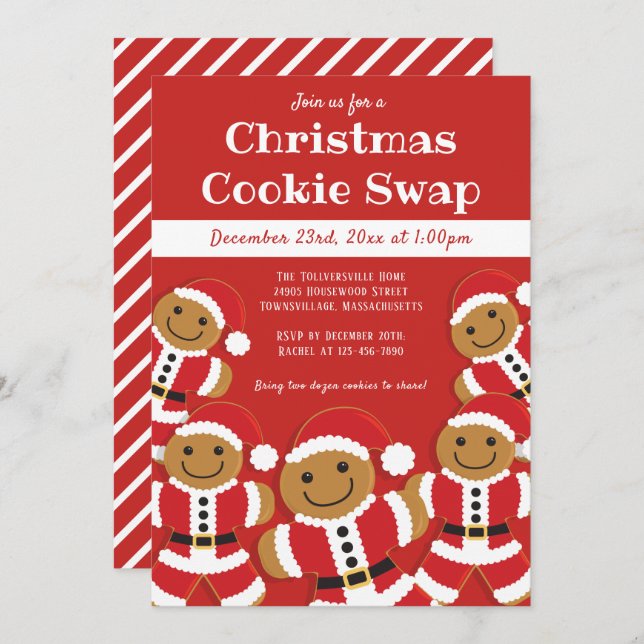Gingerbread Santa Christmas Cookie Swap Invitation (Front/Back)