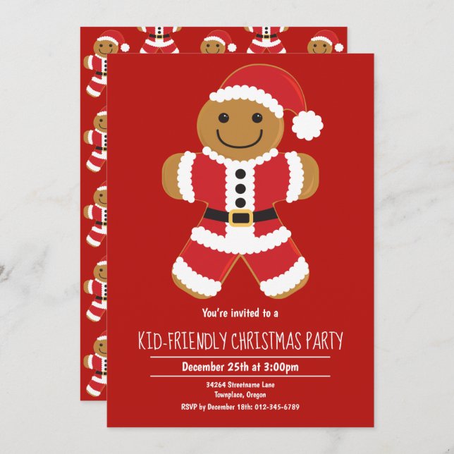 Gingerbread Santa Christmas Party Invitation (Front/Back)