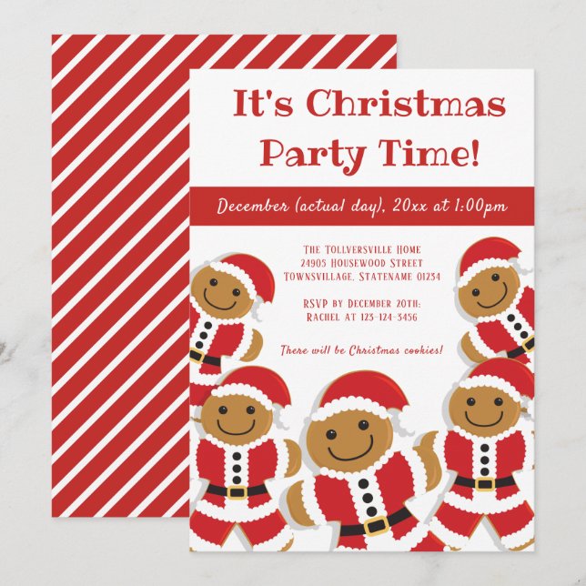 Gingerbread Santa Christmas Party White Red Invitation (Front/Back)