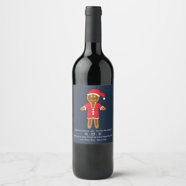Gingerbread Santa Christmas Wine Label (Front)