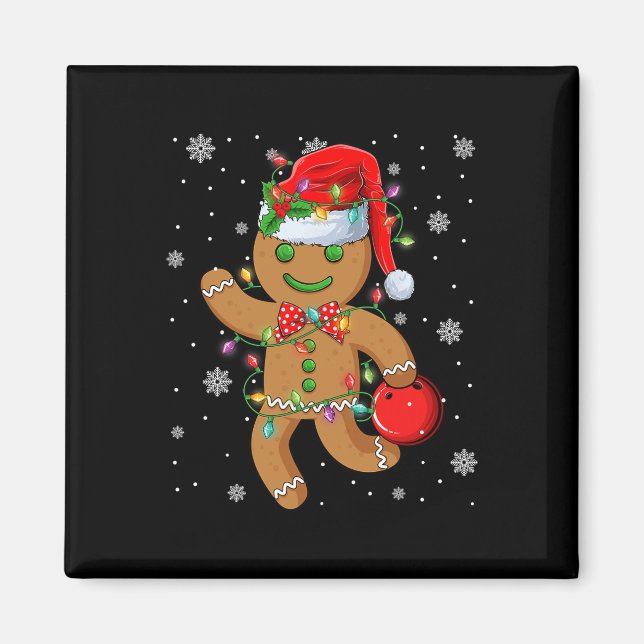 Gingerbread Santa Hat Playing Bowling Christmas Tr Magnet (Front)