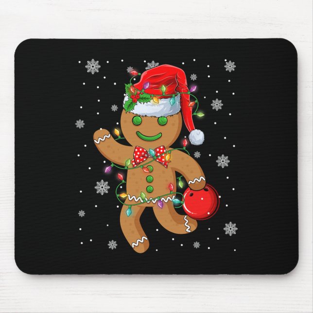 Gingerbread Santa Hat Playing Bowling Christmas Tr Mouse Pad (Front)