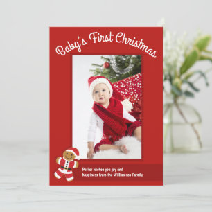 Gingerbread Santa Red Photo Baby First Christmas Holiday Card