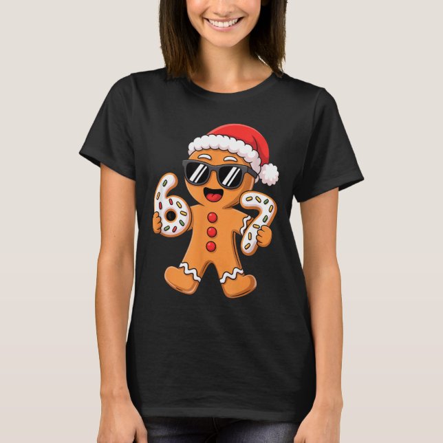 Gingerbread Santa With Sungles Holding 67 Cookies  T-Shirt (Front)