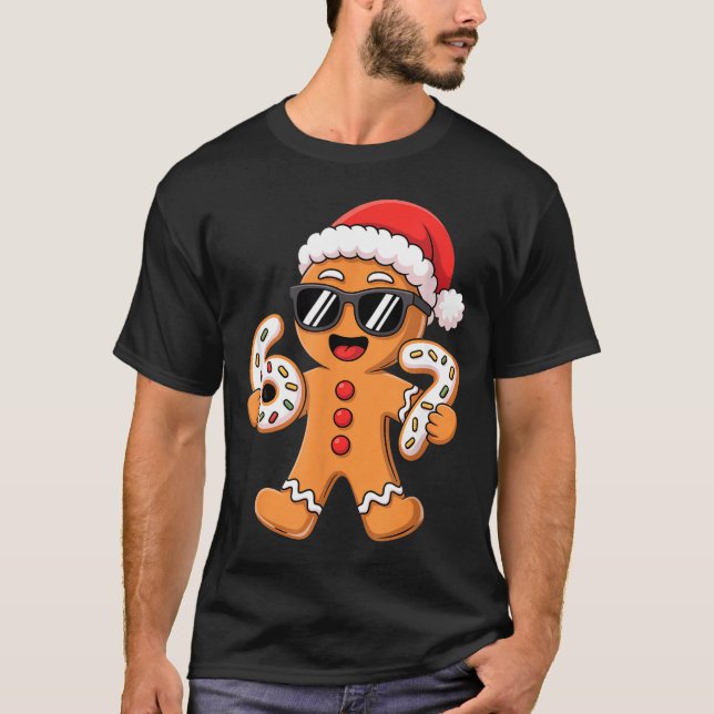 Gingerbread Santa With Sungles Holding 67 Cookies  T-Shirt (Front)