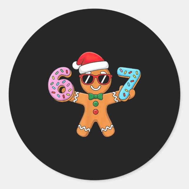 Gingerbread Six Seven 67 Ice Cream Drip Christmas  Classic Round Sticker (Front)