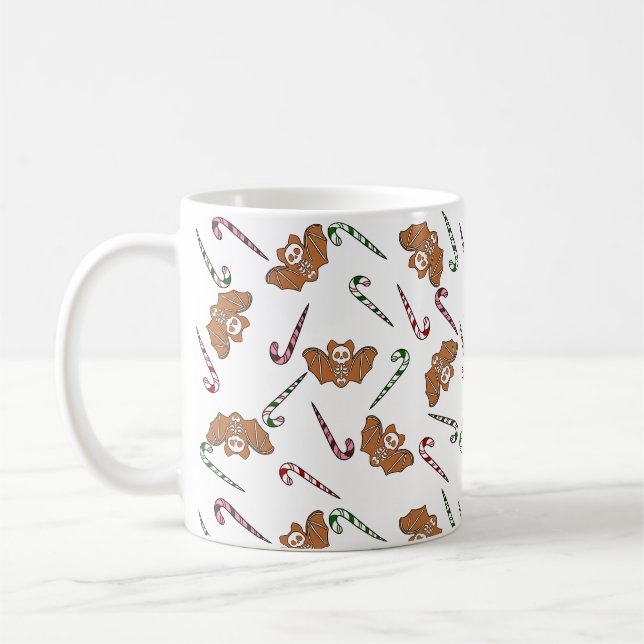 Gingerbread Skeleton Bat Coffee Mug (Left)