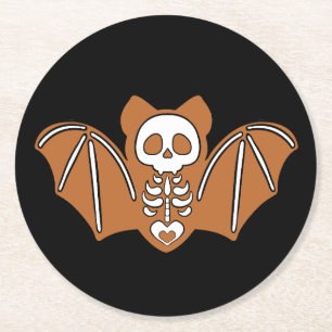 Gingerbread Skeleton Bat Round Paper Coaster