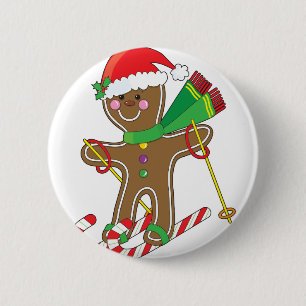 Gingerbread Skier 6 Cm Round Badge