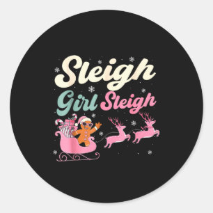 Gingerbread Sleigh Girl Nk Funny Christmas Women G Classic Round Sticker