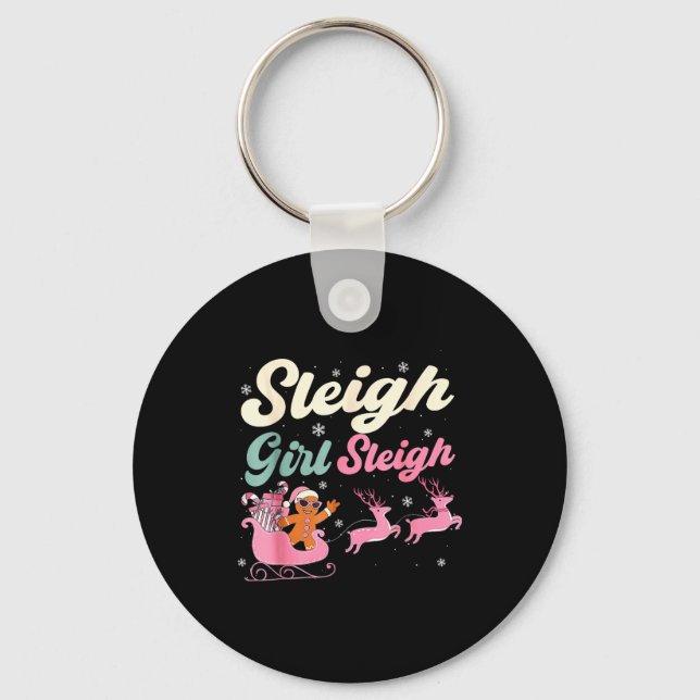 Gingerbread Sleigh Girl Nk Funny Christmas Women G Key Ring (Front)