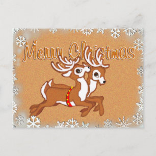 GINGERBREAD SLEIGH & REINDEER by SHARON SHARPE Postcard
