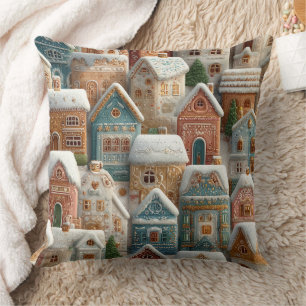 Gingerbread Snow Frosted Village Cushion