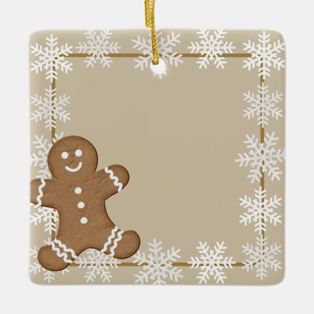 Gingerbread Snowflake Christmas Holiday Kid Photo  Ceramic Ornament (Front)