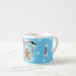 Gingerbread, Snowflakes and Birds Add Name Espresso Cup