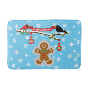 Gingerbread, Snowflakes and Birds Bath Mat