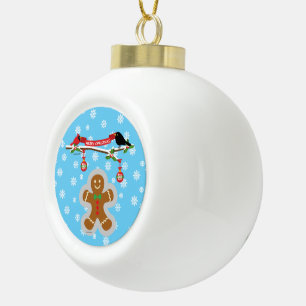 Gingerbread, Snowflakes and Birds Ceramic Ball Christmas Ornament